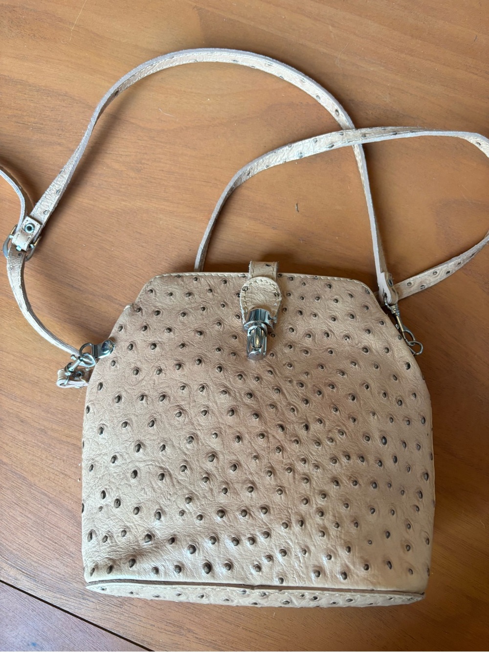 VTG Borse In Pelle Italian Genuine Leather Ostrich-Embossed Crossbody